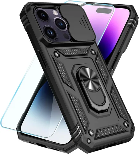 Vista 7 de SunStory Compatible con iPhone 13 Case/iPhone 14 Case con Protector de Pantalla HD y Cubierta de Cámara Deslizante y Soporte de Anillo Giratorio