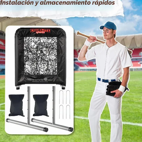 Vista 5 de Heavy-Duty 9 Hole Pro Style Baseball & Softball Pitching Net with Strike Zone Target Adjustable Portable Design Negro