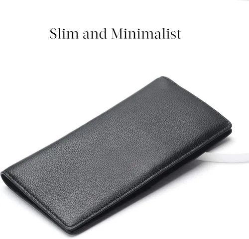 Vista 2 de Bveyzi Billeteras de cuero ultrafino con bloqueo RFID para tarjetas de crédito, billetera plegable para mujer