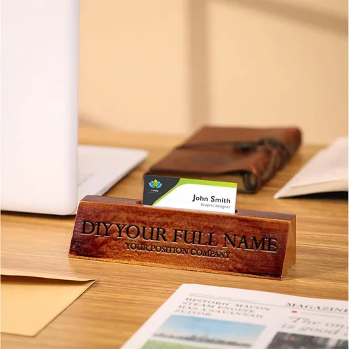 Vista 4 de Eersida 2 piezas de placa de nombre de madera en blanco para escritorio, placa de nombre de nogal personalizada de madera DIY para placa de nombre