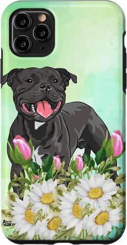 Vista 11 de Funda para iPhone 15 con diseño floral de Staffordshire Terrier Dog Daisy Tulipán Flores Pitbull