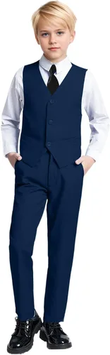 Vista 2 de Yanlu Esmóquines para Niños Trajes Formales para Niños Pequeños Conjunto Azul Negro Corte Slim para Bodas