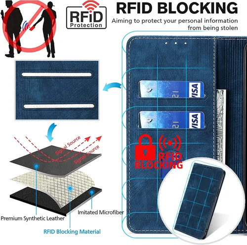 Vista 2 de Funda tipo cartera para Motorola Moto g Stylus 5G 2023 con tapa para teléfono con bloqueo RFID (azul)