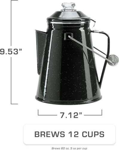 Vista 2 de COLETTI Cafetera Percolator clásica: la cafetera de camping más nostálgica, ahora modernizada [esmalte negro, 12 tazas]