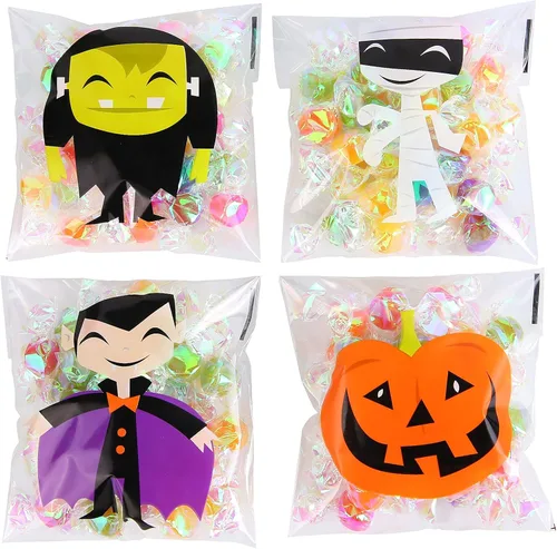 Vista 4 de Joottuan 320 bolsas de golosinas de Halloween, bolsas autoadhesivas transparentes de celofán, bolsas de plástico para galletas y dulces para regalos