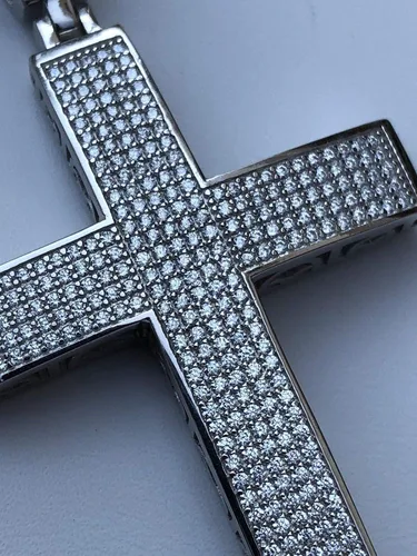 Vista 9 de Harlembling Solid 925 Sterling Silver Iced Cross Pendant - Men's - 2x1.5 20 Grams - Fits Up To 8mm Chains!