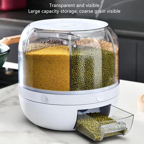 Vista 3 de Juego de 3 recipientes de almacenamiento de arroz y granos, plástico duradero y libre, dispensador giratorio de 360 grados con tapa extraíble
