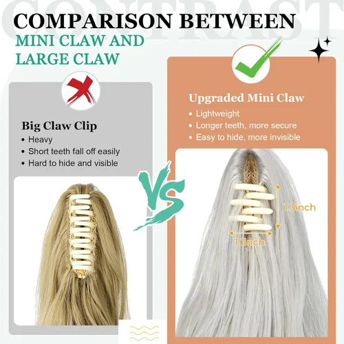 Vista 3 de Extensión de cola de caballo con pinza de 18" larga, rizada y ondulada, con clip, extensión de pelo sintético de aspecto natural para mujer, Gris