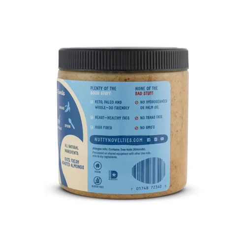 Vista 3 de Nutty Novelties Mantequilla de almendras clásica, alta en proteínas, mantequilla de nuez dulce, sin azúcar añadida, mantequilla de almendras pura