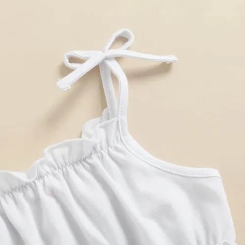 Vista 113 de TheFound Trajes de verano para niñas pequeñas, sin mangas, de punto acanalado, halter, pantalones cortos, ropa para recién nacidos, conjunto de 3