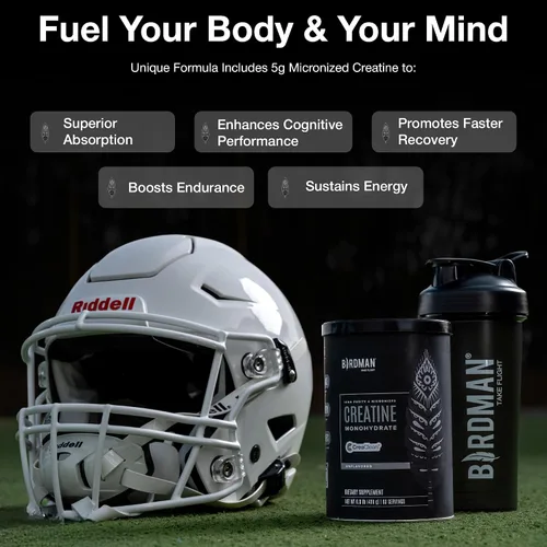 Vista 10 de BIRDMAN Monohidrato de creatina micronizada en polvo, recuperación muscular, sin cafeína, creatina pre-entrenamiento, vegano, post-entrenamiento