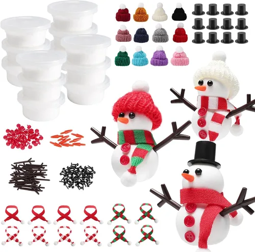 Vista 9 de Cosweet Paquete de 6 Kits de Manualidades Navideñas de Muñeco de Nieve para Niños - Kit de Construcción de Muñeco de Nieve con Arcilla de Secado