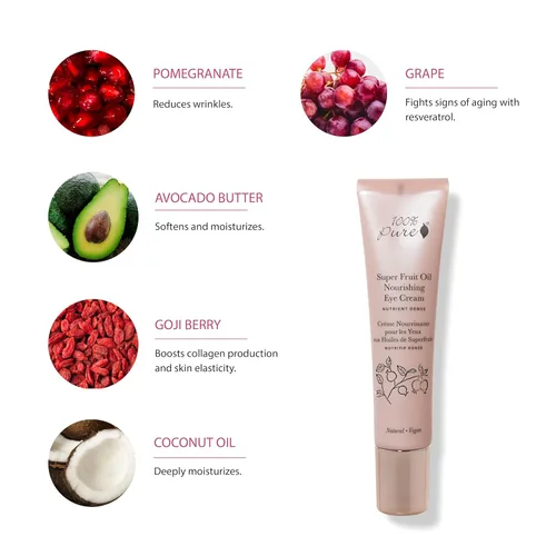 Vista 3 de 100% PURE Super Fruit Oil Crema nutritiva para ojos, antienvejecimiento orgánica y natural para hinchazón, líneas finas, bolsas debajo de los ojos