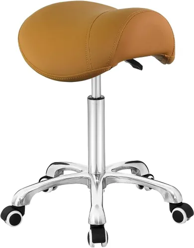 Vista 11 de Antlu Taburete Tipo Silla de Montar con Ruedas para Salón Médico de Pestañas Masaje Cocina Spa, Taburete Hidráulico Ajustable con Ruedas (Beige)