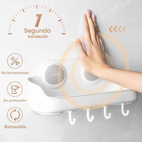 Vista 4 de LUXEAR Organizador de ducha con ventosa extraíble sin perforación, estante de ducha de baño, potente cesta organizadora de ducha, resistente al agua