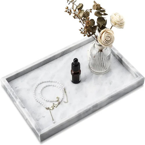 Vista 21 de Bandeja de mármol natural real para baño, tocador, cocina y escritorio, bandeja rectangular de piedra de mármol genuino para joyas, cosméticos