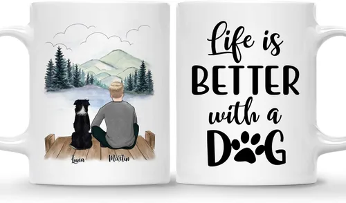 Vista 12 de Taza Personalizada de Gossby para Perros - La vida es mejor con perros (2 hombres - 2 perros) - Taza de perro personalizable para papás de perros