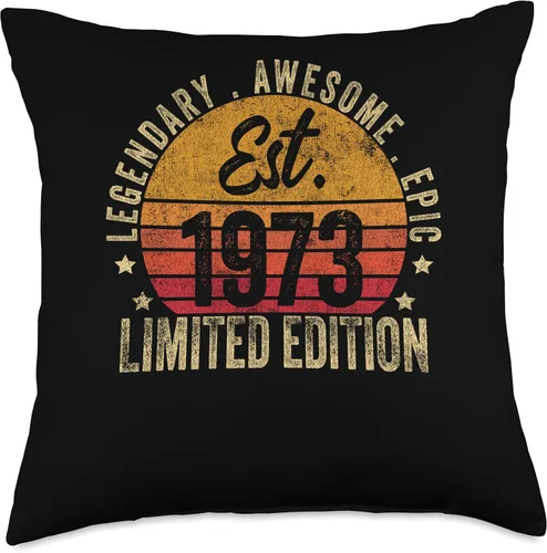 Vista 4 de 50th Birthday Vintage 50 Year Old Est 1973 Limited Edition Throw Pillow