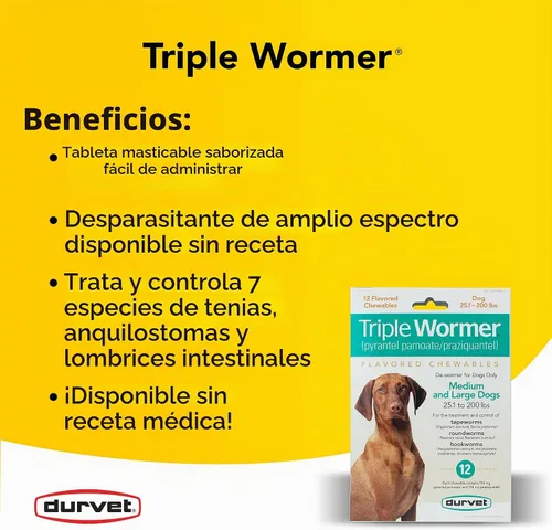 Vista 2 de Durvet Triple Wormer para perros medianos y grandes