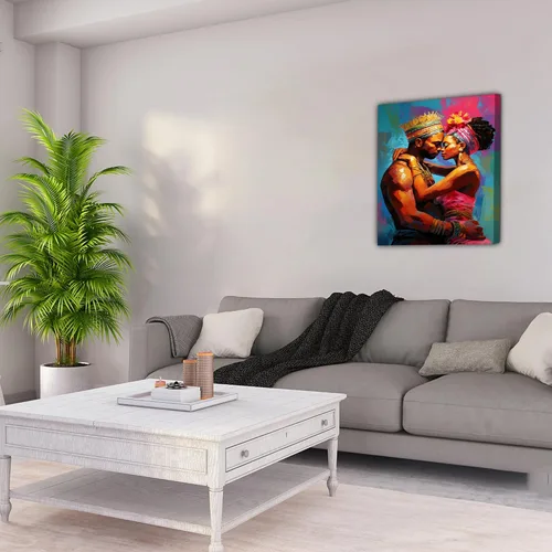 Vista 169 de Arte de pared afroamericano, decoración de rey y reina bailarín negro para sala de estar, arte de pareja de amor negro para dormitorio, lienzo