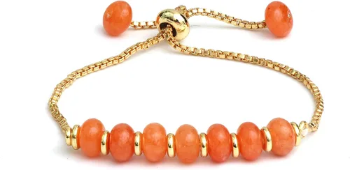 Vista 23 de Gempires - Pulsera de cuentas redondas naturales, chapada en oro amarillo de 14 quilates, joyería hecha a mano, pulseras ajustables para mujer