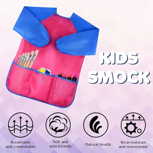 Vista 5 de Bassion Kids Art Smock, Toddlers Painting Aprons Colorful Waterproof Children Artist Smock Age 2-8 Years Gifts