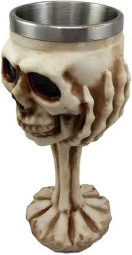 Vista 4 de Ebros Gift Osario Esqueleto agarrando garra de mano edificante cráneo cráneo copa de vino Copa de cáliz 6 oz Beverage Serveware Drinkware Halloween