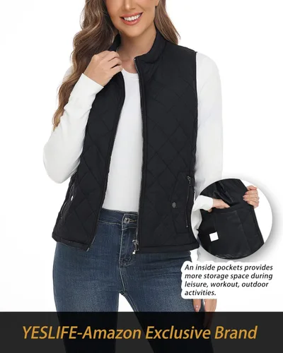 Vista 2 de Yeslife Chaleco acolchado para mujer con un bolsillo interior, cuello alto, ligero y acolchado para mujer