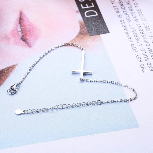 Vista 6 de Sllaiss Pulsera religiosa de plata de ley 925 con cruz lateral para mujeres y hombres, joyería de cruz, pulsera cristiana, cadena de eslabones