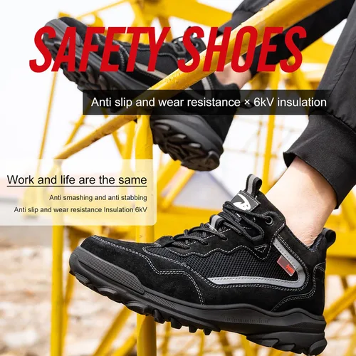 Vista 5 de Zapatos de trabajo de seguridad para hombres, zapatos de trabajo indestructibles, transpirables y ligeros, zapatos de seguridad a prueba