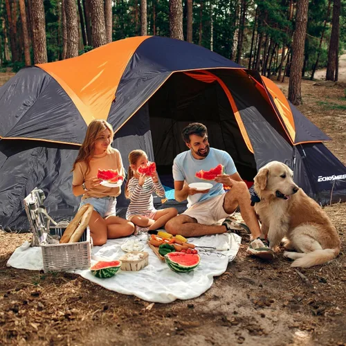 Vista 9 de EchoSmile - Tienda de campaña para 10/12 personas, resistente al agua y al viento, con toldo de lluvia, fácil de instalar para acampar al aire