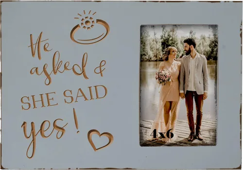 Vista 10 de Buecasa Regalos de compromiso de boda para parejas, mujeres, novias, novias, novios, marco de fotos grabado de 4 x 6 pulgadas, deja que la aventura