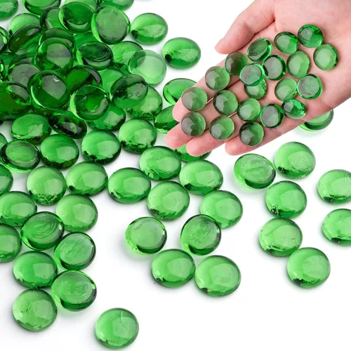Vista 18 de Canicas de vidrio rojo de 1 libra, cuentas de vidrio planas transparentes y lisas para jarrones, guijarros de gemas de mosaico para decoración