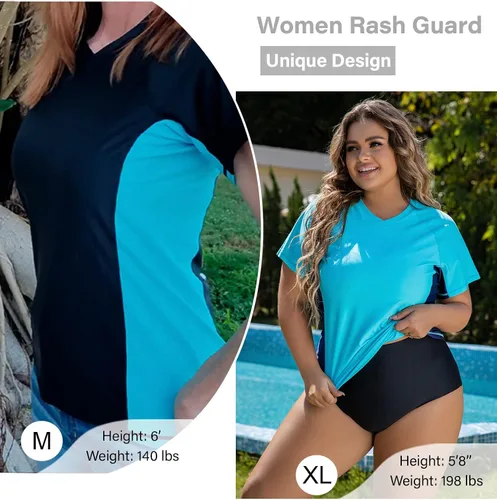 Vista 8 de Tournesol Women's Rash Guard Short Sleeve Swimsuit Swim Shirt UV Swimwear Tee Bathing Suit Tops only v Neck UPF50+
