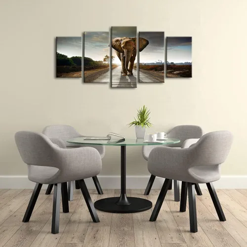 Vista 2 de Wieco Art Impresiones en lienzo de elefante para pared, imágenes de animales a fotos, decoración para sala de estar, dormitorio, decoración