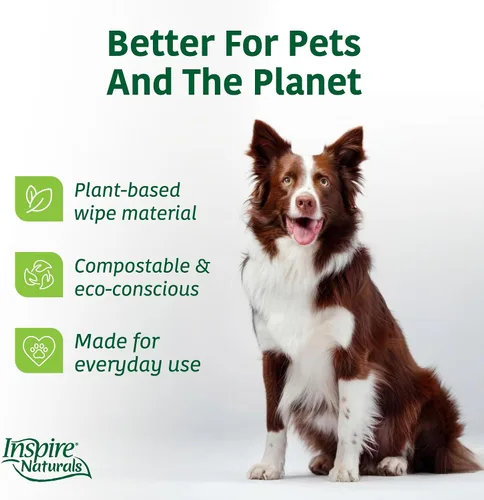 Vista 7 de Inspire Naturals Toallitas para mascotas para perros y gatos 100% naturales a base de plantas con antioxidantes orgánicos, desodorizante de limpieza