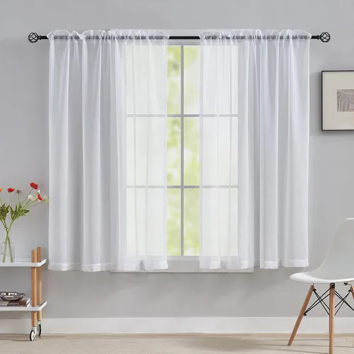 Vista 13 de Home Brilliant Cortinas traslúcidas para sala de estar de 45 pulgadas de largo, paneles de ventana pequeños para dormitorio, cortinas cortas