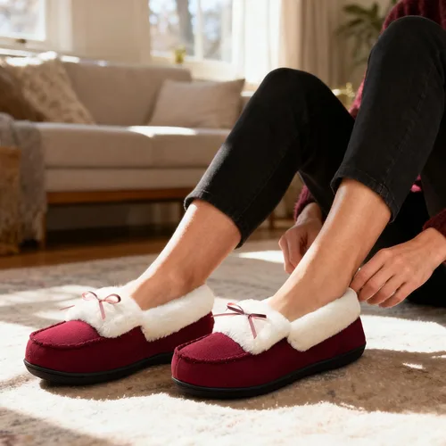 Vista 2 de RockDove Pantuflas tipo mocasín de microgamuza con forro de piel sintética para mujer