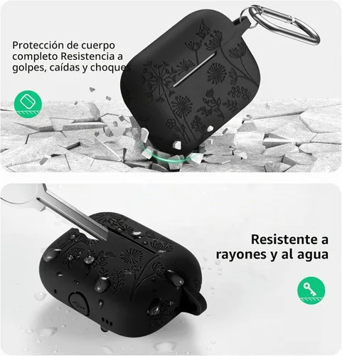 Vista 3 de Lerobo - Funda para AirPods Pro 2, funda de silicona suave con llavero para mujer