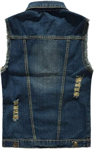 Vista 2 de NASKY Chaleco de mezclilla retro rasgado, sin mangas, chaleco y chaqueta de mezclilla