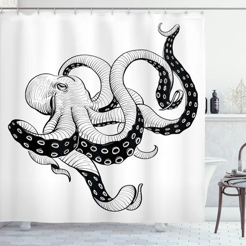 Vista 13 de Ambesonne set de cortina para baño decorativa de tela de poliéster con ganchos
