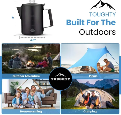 Vista 3 de Cafetera Percoladora Toughty Yosemite – Cafetera Clásica de Estufa para Acampar, Senderismo y Hogar, Olla Duradera de Acero Inoxidable, Compatible