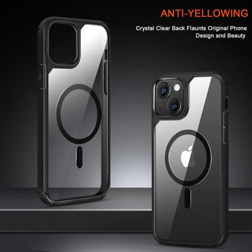 Vista 2 de TENDLIN Funda magnética compatible con iPhone 13 mini [compatible con MagSafe] funda protectora suave transparente con parte trasera dura (negro)