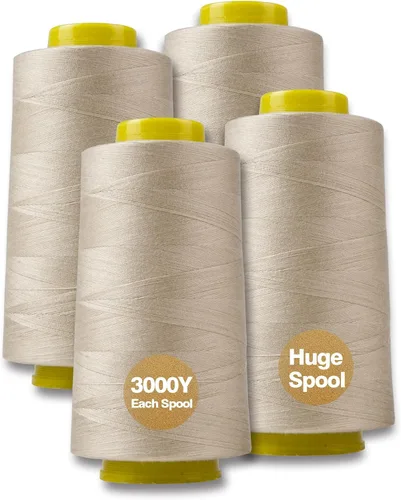 Vista 13 de Hilo serger blanco y negro, hilo multiusos para coser, poliéster, 4 conos de 2743 m cada uno para máquina de coser