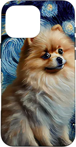 Vista 19 de iPhone 16 Starry Night Famous Painting Style Pomeranian Case