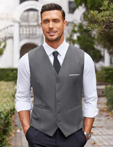 Vista 2 de Coofandy chaleco para traje o esmoquin con 5 botones, para hombre.