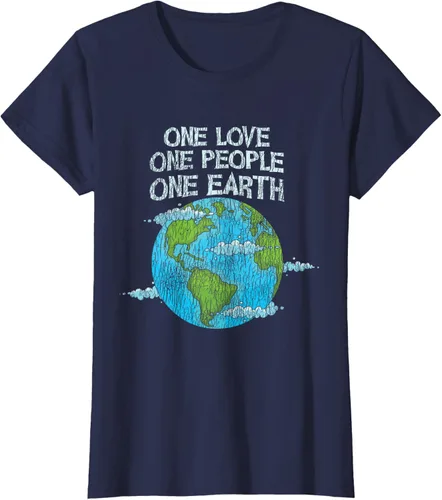 Vista 30 de Vintage One Love One People Planet Cambio climático Día de la Tierra Camiseta Negro