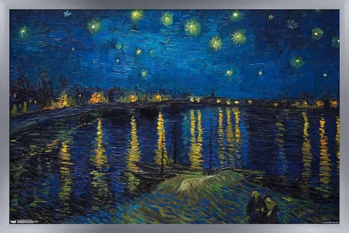 Vista 9 de Trends International Póster de pared de Vincent van Gogh, noche estrellada sobre el Ródano, 14.725 x 22.375 pulgadas, versión enmarcada de madera