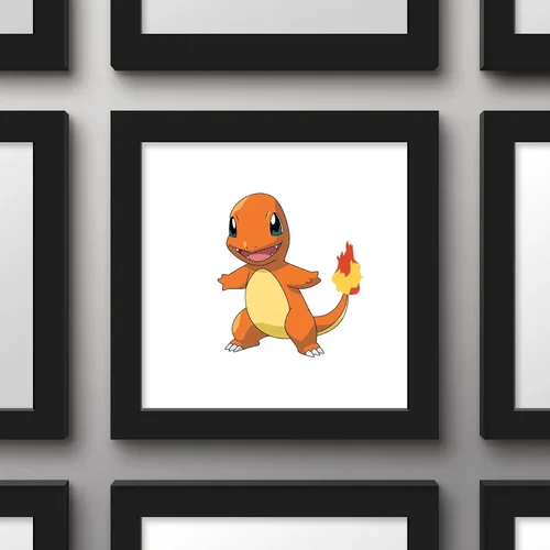 Vista 3 de Trends International Gallery Pops Pokemon - Arte de pared Charmander, versión enmarcada negra, 12 x 12 pulgadas
