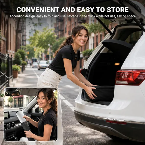 Vista 7 de EcoNour Parasol plegable de acordeón para parabrisas compatible con Tesla Model 3/Model Y 2017-2024 2025 2026, parasol delantero para ventana